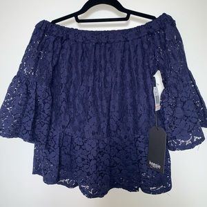 NEW WITH TAGS NAVY BLUE OFF SHOULDER LACE BLOUSE